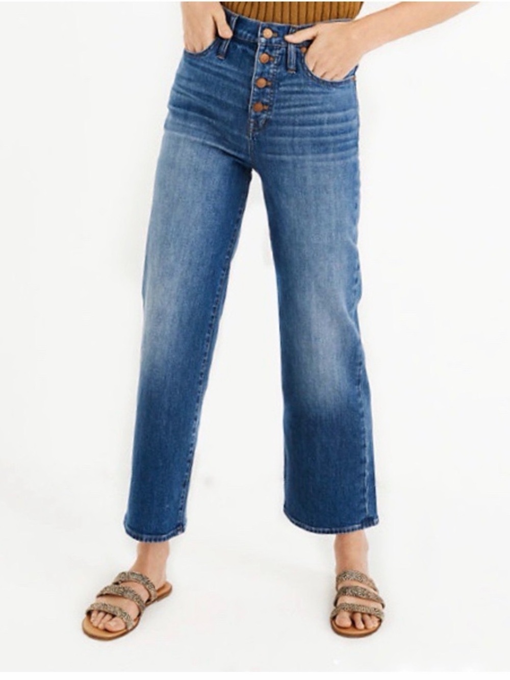 Madewell Slim Wide Leg Crop Jeans Button Fly Blue Sz 25